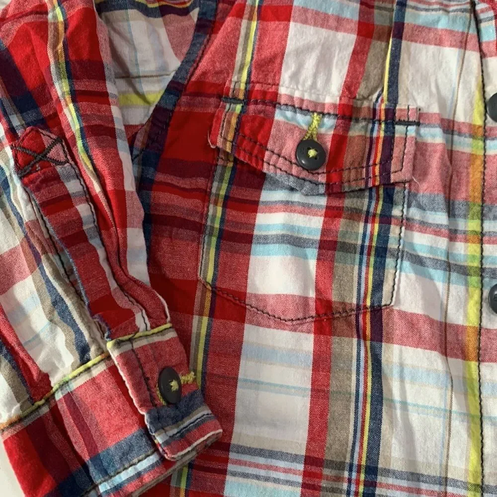 GENUINE KIDS OshKosh Baby Boys Red White Plaid Button Down Dress Shirt 24M